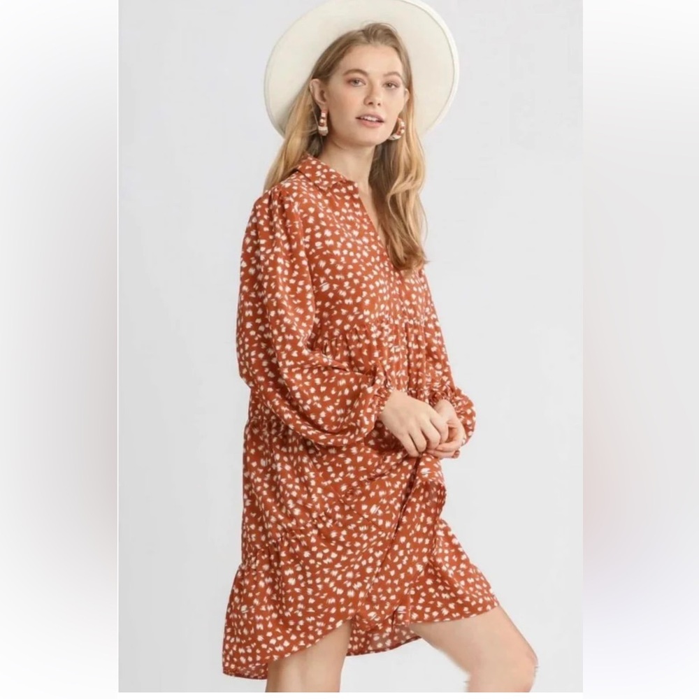 New UMGEE - DOTTIE RUST PRINT TIERED BABYDOLL DRESS